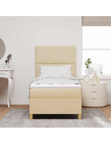 Letto a Sorgente LED con testiera Crema 90 x 200 cm Tessuto