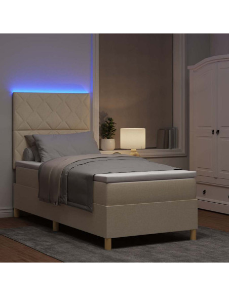 Letto a Sorgente LED con testiera Crema 90 x 200 cm Tessuto