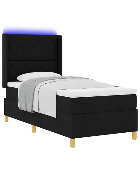 Letto a molle con strisce LED Nero 90 x 190 cm Tessuto