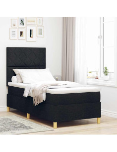 Letto a Sorgente LED con testiera Nero 90 x 190 cm Tessuto