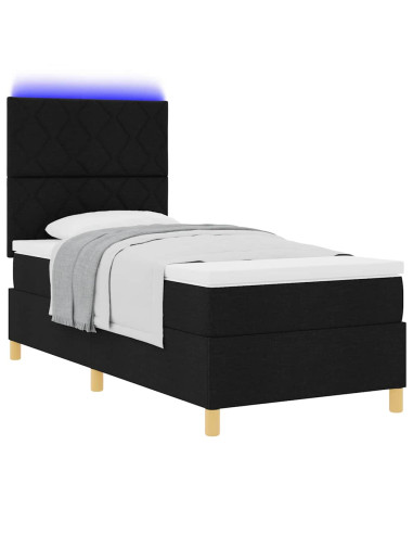 Letto a Sorgente LED con testiera Nero 90 x 190 cm Tessuto