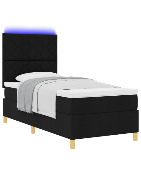 Letto a Sorgente LED con testiera Nero 90 x 190 cm Tessuto