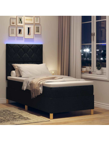 Letto a Sorgente LED con testiera Nero 90 x 190 cm Tessuto