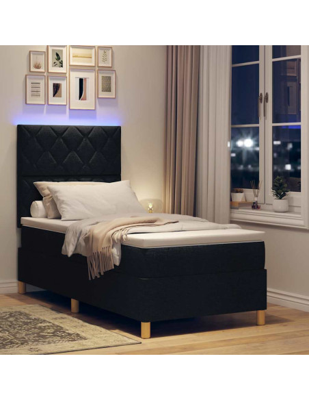 Letto a Sorgente LED con testiera Nero 90 x 190 cm Tessuto