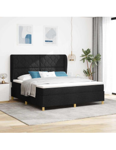 Letto a molle con testiera Nero 200 x 180 cm Tessuto