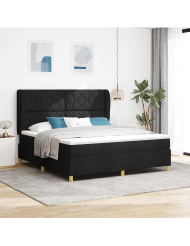 Letto a molle con testiera Nero 200 x 180 cm Tessuto