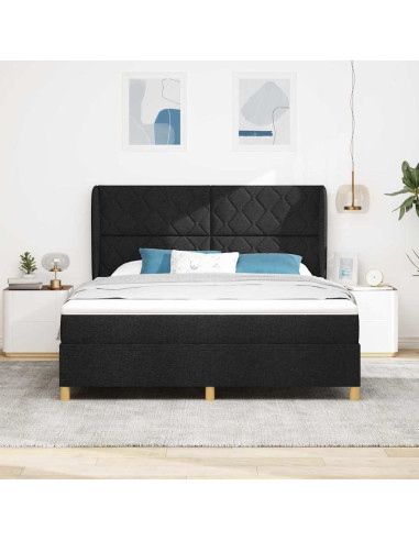 Letto a molle con testiera Nero 200 x 180 cm Tessuto