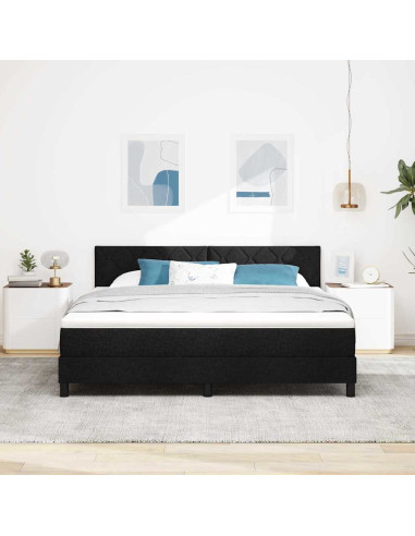 Letto a molle con strisce LED Nero 180 x 200 cm Tessuto