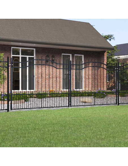 Cancello per recinzione KAMPEN con punta a lancia Nero 394,5x150 cm in acciaio