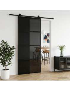 Porta scorrevole 90 x 205 cm Vetro Temperato e Alluminio