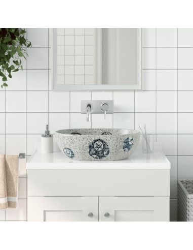 Lavabo da Appoggio Grigio e Blu Ovale 47x33x13 cm Ceramica