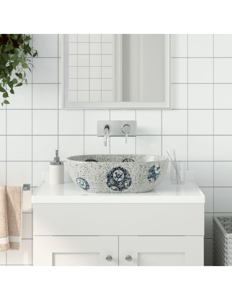 Lavabo da Appoggio Grigio e Blu Ovale 47x33x13 cm Ceramica