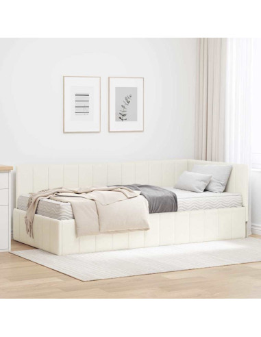 Struttura Letto Angolare con Materasso 2 pz Crema Velluto