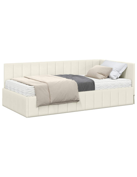 Struttura Letto Angolare con Materasso 2 pz Crema Velluto