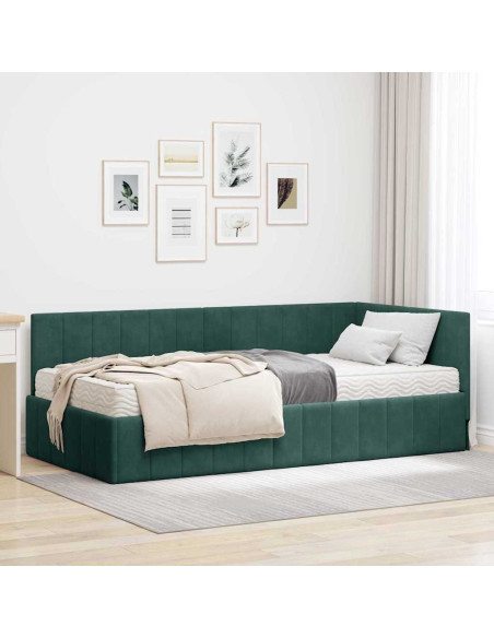 Struttura Letto Angolare con Materasso 2 pz Verde Velluto