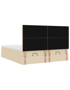 Struttura Letto Pouf con Materassi Crema 200x200 cm in Tessuto