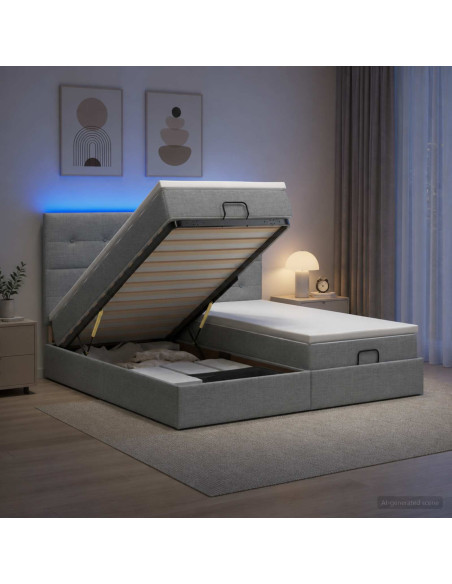 Letto Ottomano con Materasso e LED Grigio Chiaro 200 x 200 cm