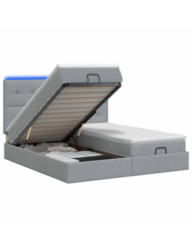 Letto Ottomano con Materasso e LED Grigio Chiaro 200 x 200 cm