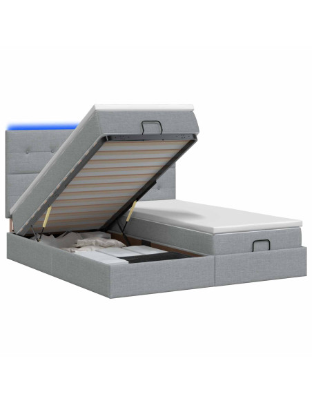 Letto Ottomano con Materasso e LED Grigio Chiaro 200 x 200 cm