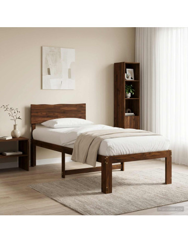 Letto Singolo con Testiera ROSTOCK Marrone Scuro 90 x 200 cm