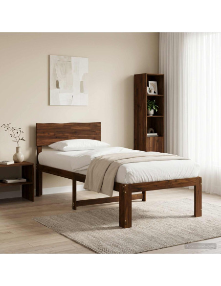 Letto Singolo con Testiera ROSTOCK Marrone Scuro 90 x 200 cm