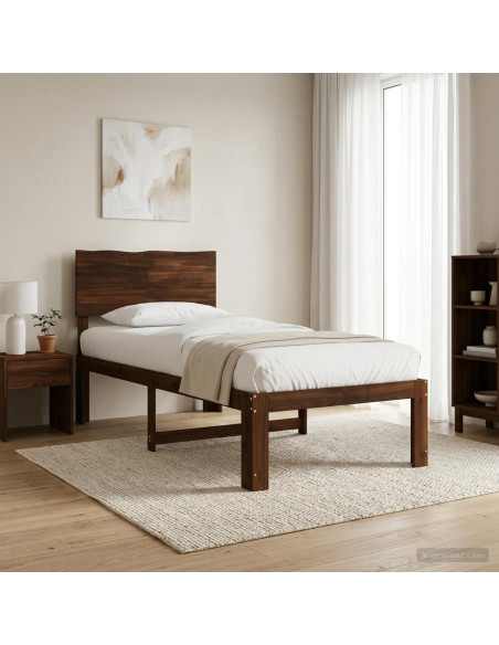 Letto Singolo con Testiera ROSTOCK Marrone Scuro 90 x 190 cm