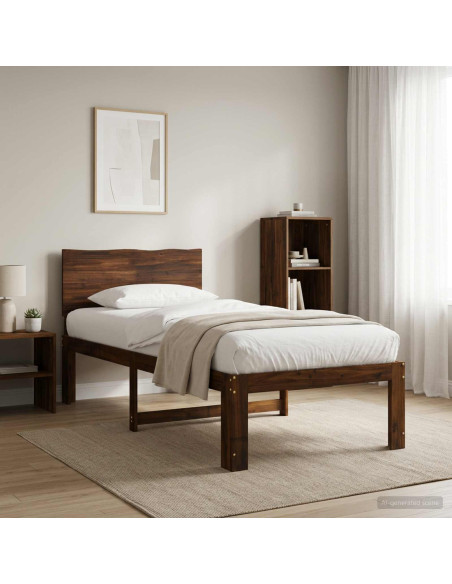 Letto Singolo con Testiera ROSTOCK Marrone Scuro 90 x 190 cm