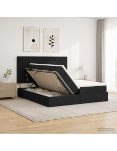 Letto con contenitore LED e materasso Nero 180 x 200 cm Tessuto
