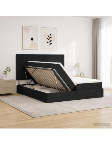 Letto con contenitore LED e materasso Nero 180 x 200 cm Tessuto