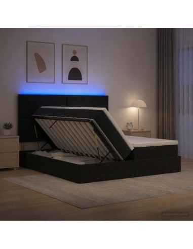 Letto con contenitore LED e materasso Nero 180 x 200 cm Tessuto