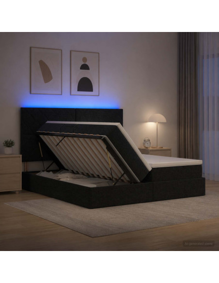 Letto con contenitore LED e materasso Nero 180 x 200 cm Tessuto