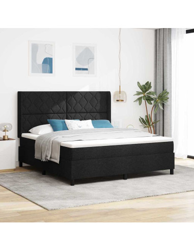Letto a Sorgente LED con testiera Nero 180 x 200 cm Tessuto