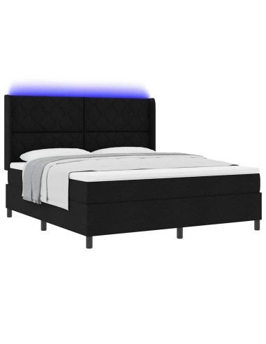 Letto a Sorgente LED con testiera Nero 180 x 200 cm Tessuto