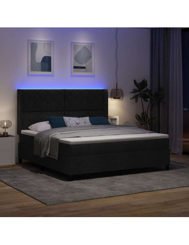 Letto a Sorgente LED con testiera Nero 180 x 200 cm Tessuto