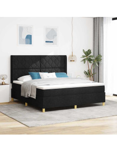 Letto a molle con strisce LED Nero 180 x 200 cm Tessuto