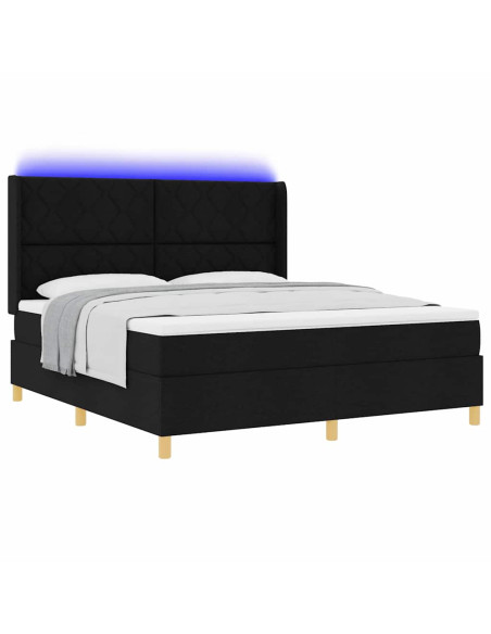 Letto a molle con strisce LED Nero 180 x 200 cm Tessuto