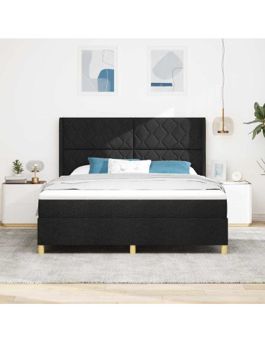 Letto a molle con strisce LED Nero 180 x 200 cm Tessuto