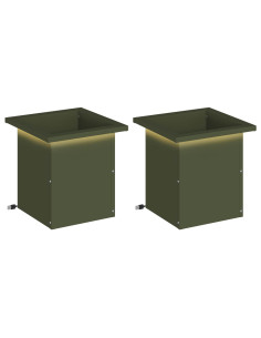 Fioriera da giardino con LED 2 pz Verde Oliva 30 x 30 x 30 cm