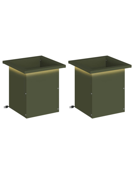 Fioriera da giardino con LED 2 pz Verde Oliva 30 x 30 x 30 cm