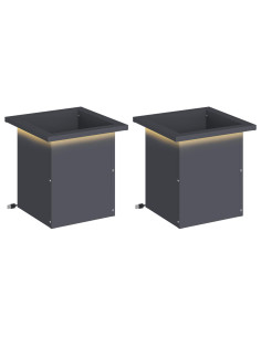 Fioriera da giardino con LED 2 pz Antracite 30 x 30 x 30 cm