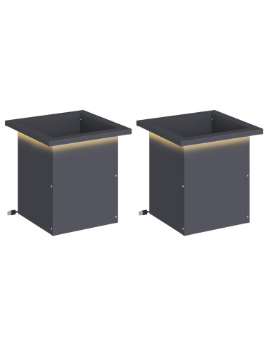 Fioriera da giardino con LED 2 pz Antracite 30 x 30 x 30 cm