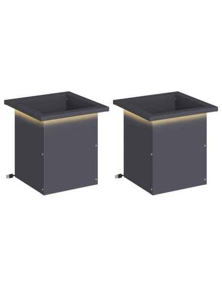 Fioriera da giardino con LED 2 pz Antracite 30 x 30 x 30 cm