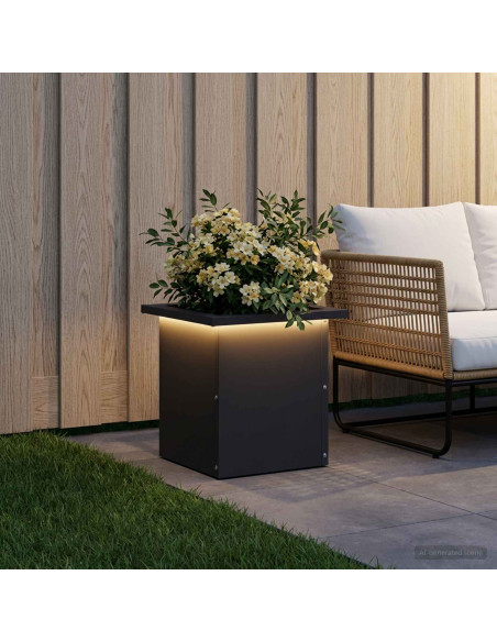 Fioriera da giardino con LED Nero 30 x 30 x 30 cm Acciaio