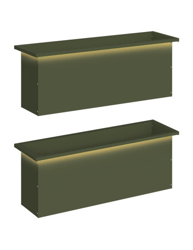Fioriera da giardino con LED 2 pz Verde Oliva 30 x 100 x 30 cm