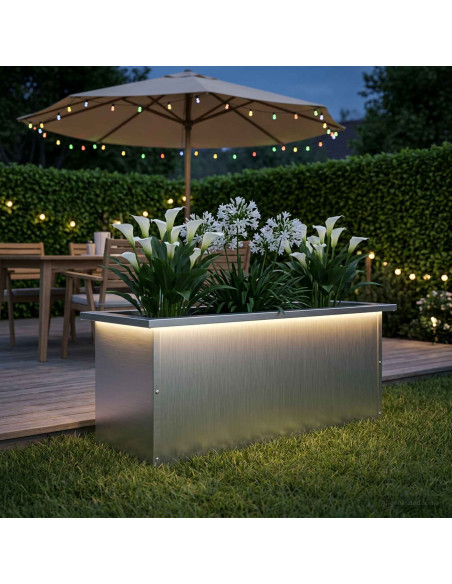 Fioriera da giardino con LED Bianco 30 x 80 x 30 cm Acciaio