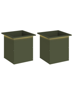 Fioriera da giardino con LED 2 pz Verde Oliva 40 x 40 x 40 cm