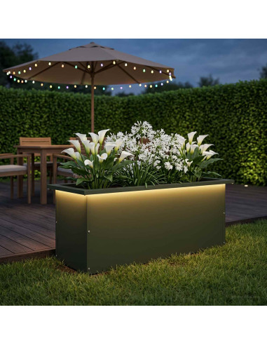 Fioriera da giardino con LED Verde Oliva 30 x 80 x 30 cm
