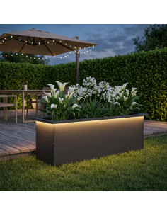 Fioriera da giardino con LED Nero 30 x 100 x 30 cm Acciaio