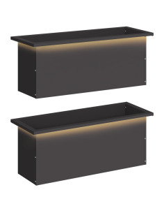 Fioriera da giardino con LED 2 pz Nero 30 x 80 x 30 cm Acciaio