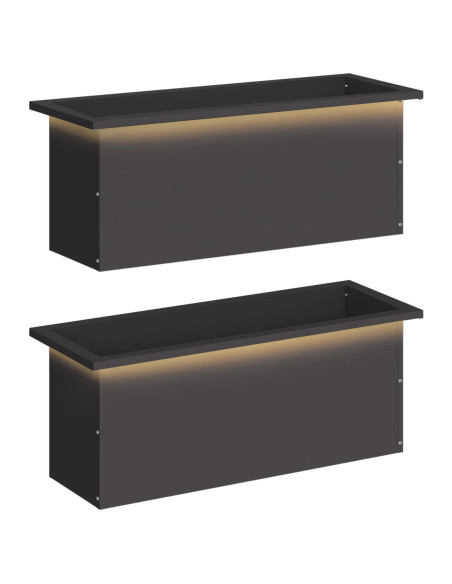 Fioriera da giardino con LED 2 pz Nero 30 x 80 x 30 cm Acciaio